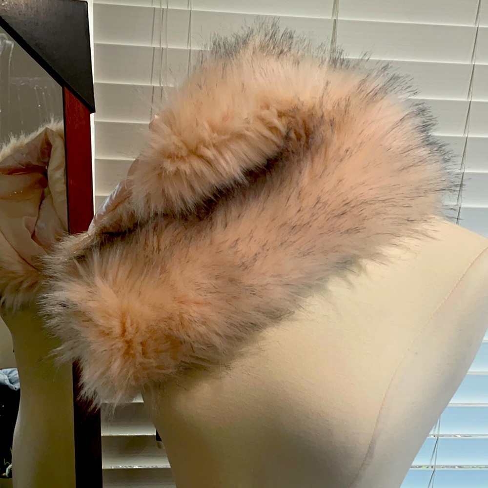 Karl Lagerfeld Blush pink with black tipped faux mink stole NWT